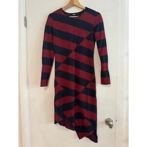 Slate & Willow Dress Striped Knit longsleeve asymetric hem crew neck bodycon S